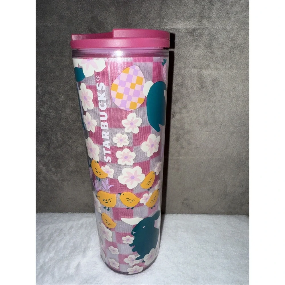 Starbucks 2023‎ Pink Floral Bunny Chicks Easter Travel Tumbler Cup 16oz NWT
